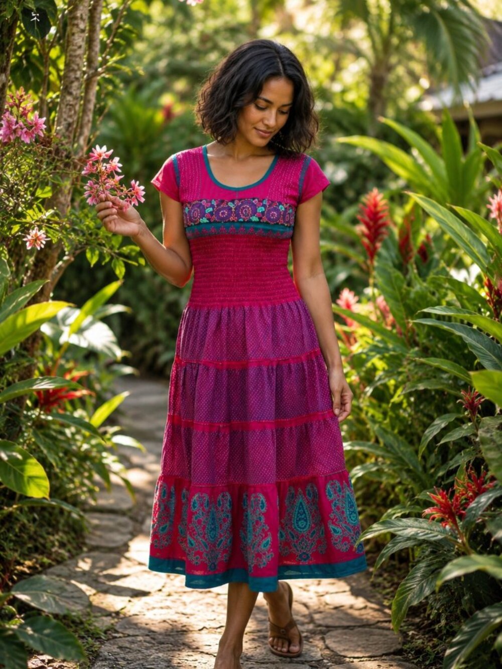 Vtg ethnic indian pakastani kurti kurta embroidered floral boho dress